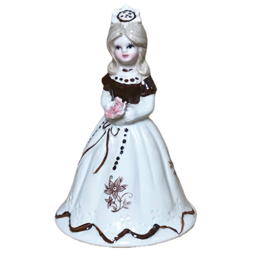 Vintage Southern Belle Porcelain Bell Cream Brown Cottage Core Feminine Twee